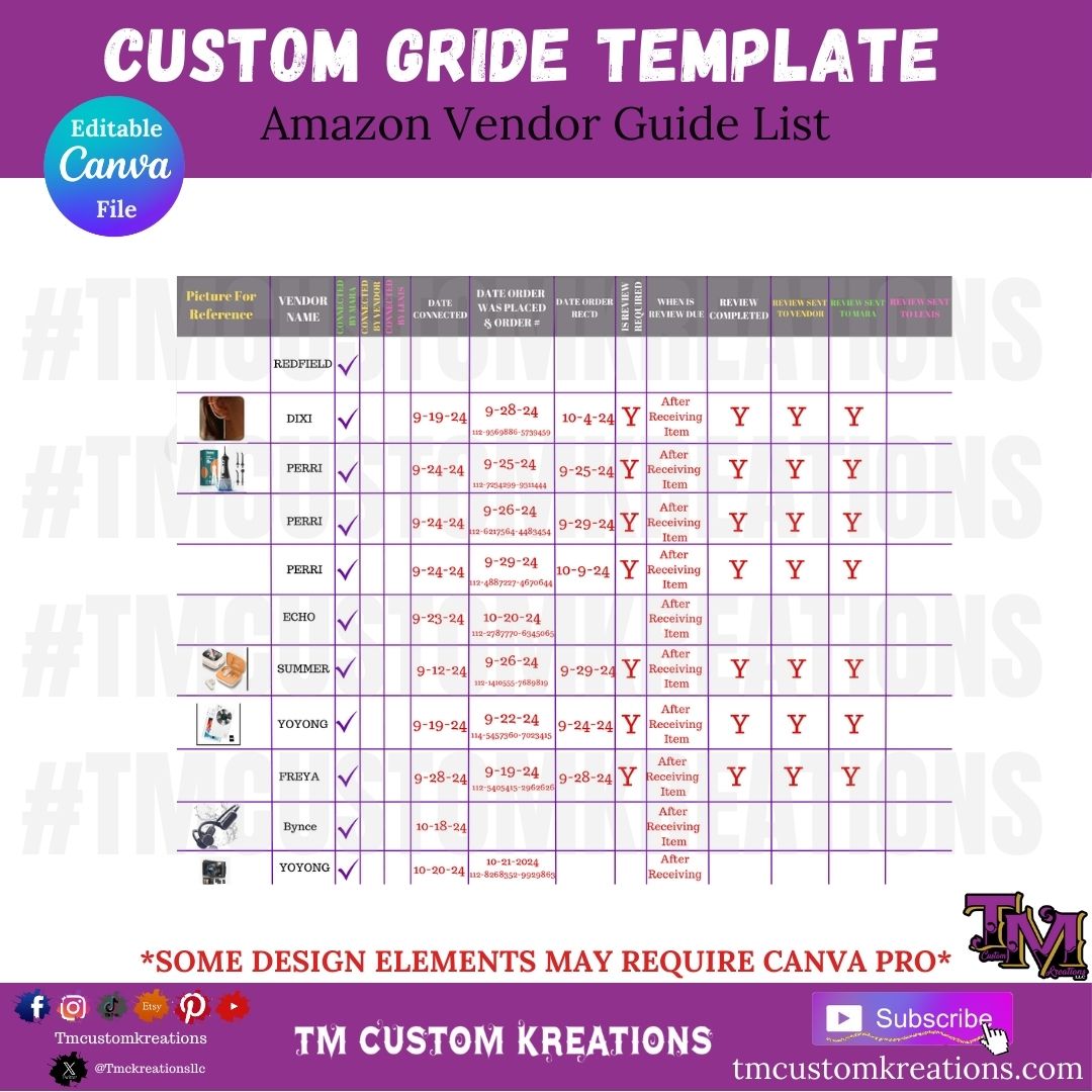 Vendor Guide List *Instant Download* Editable In Canva