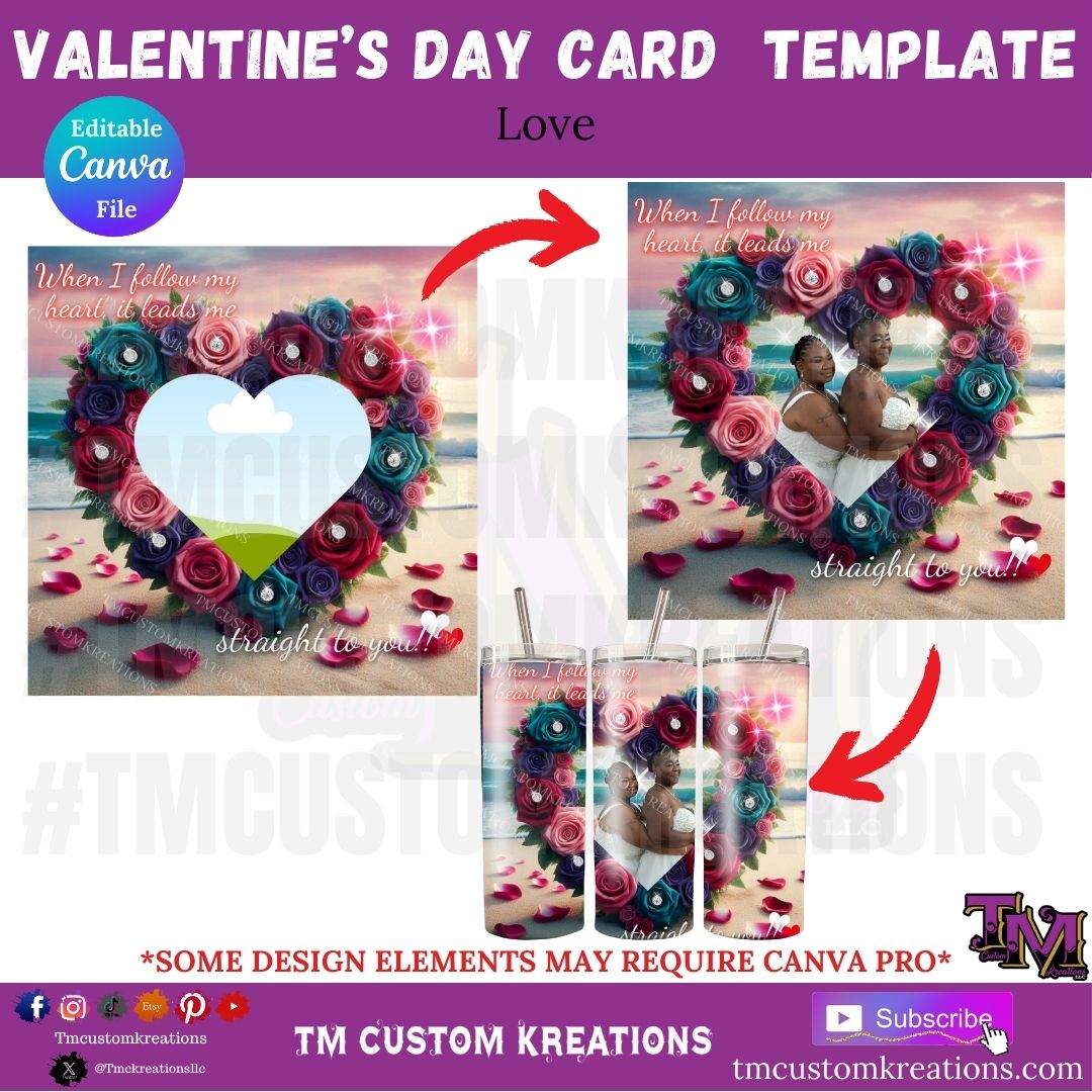 Valentine's Card Design *Instant Download* Editable In Canva