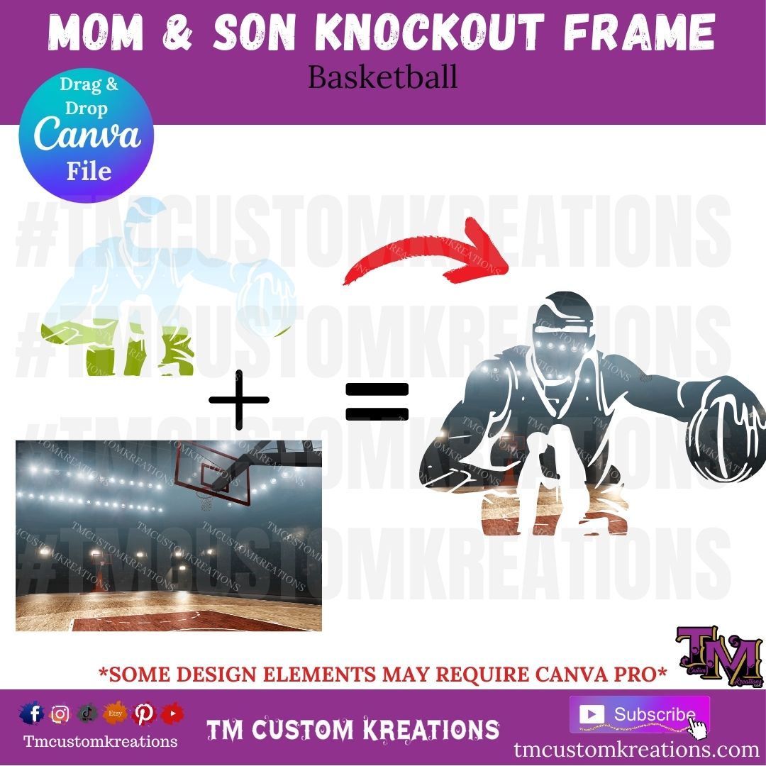 Basketball mom & son knockout frame *Instant Download* Drag & Drop In Canva