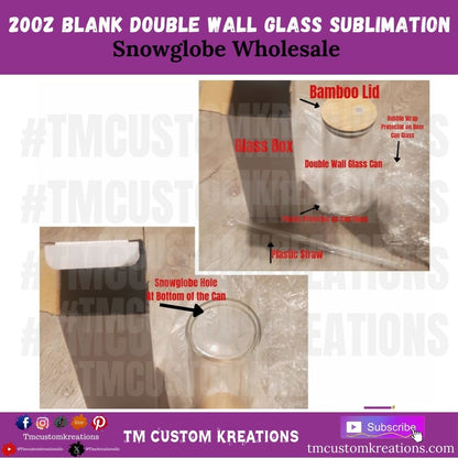 20oz Double Wall Glass Sublimation Snowglobe Blanks Wholesale