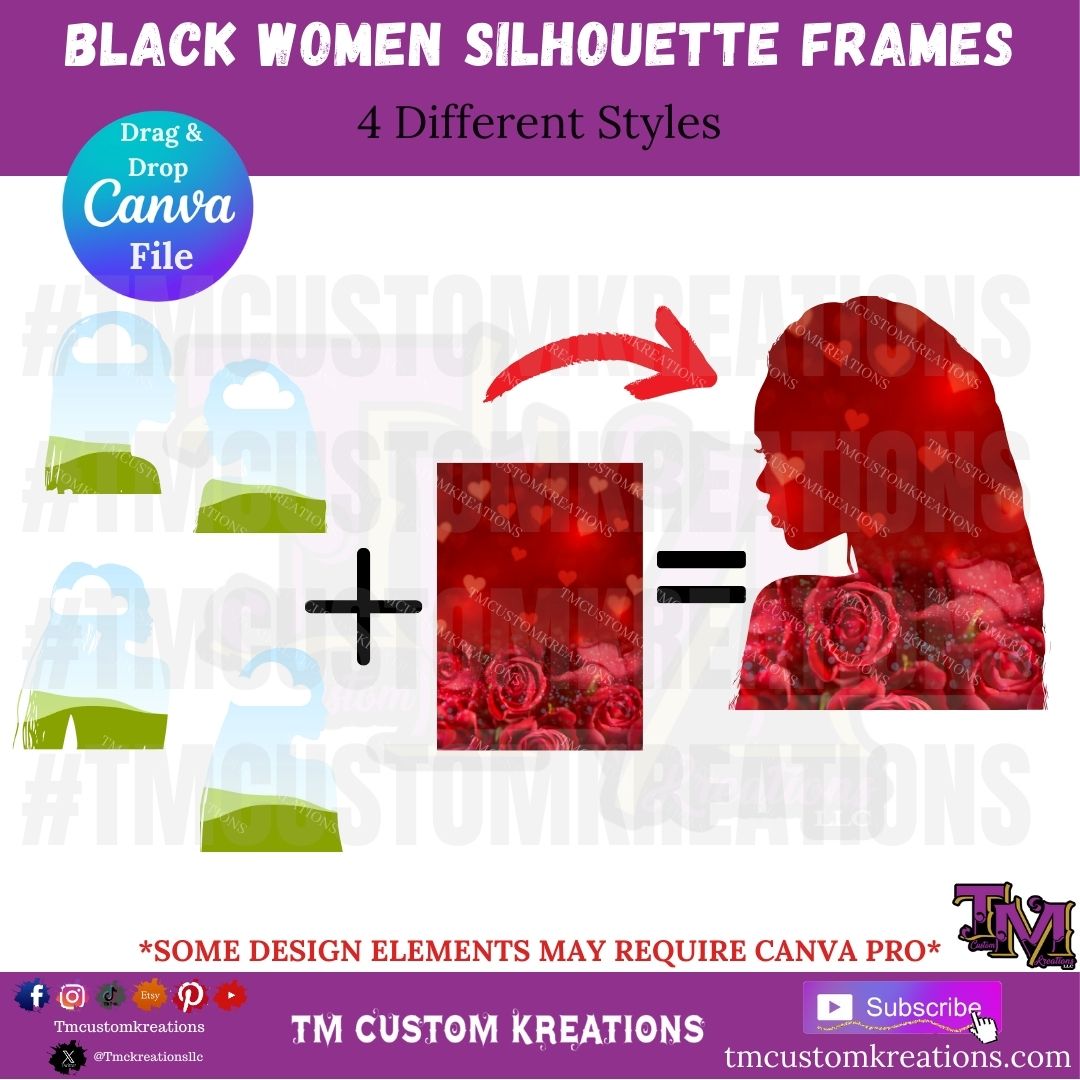 Black Woman Silhouette Frames *Instant Download* Drag & Drop In Canva