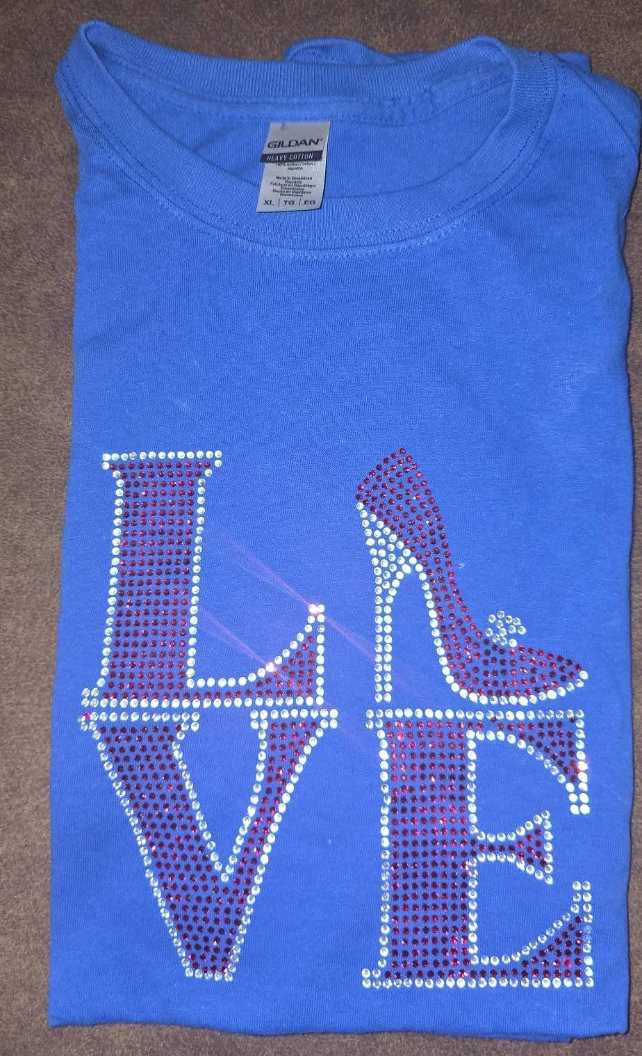 Love High Heel Blinged Out Wording Tee